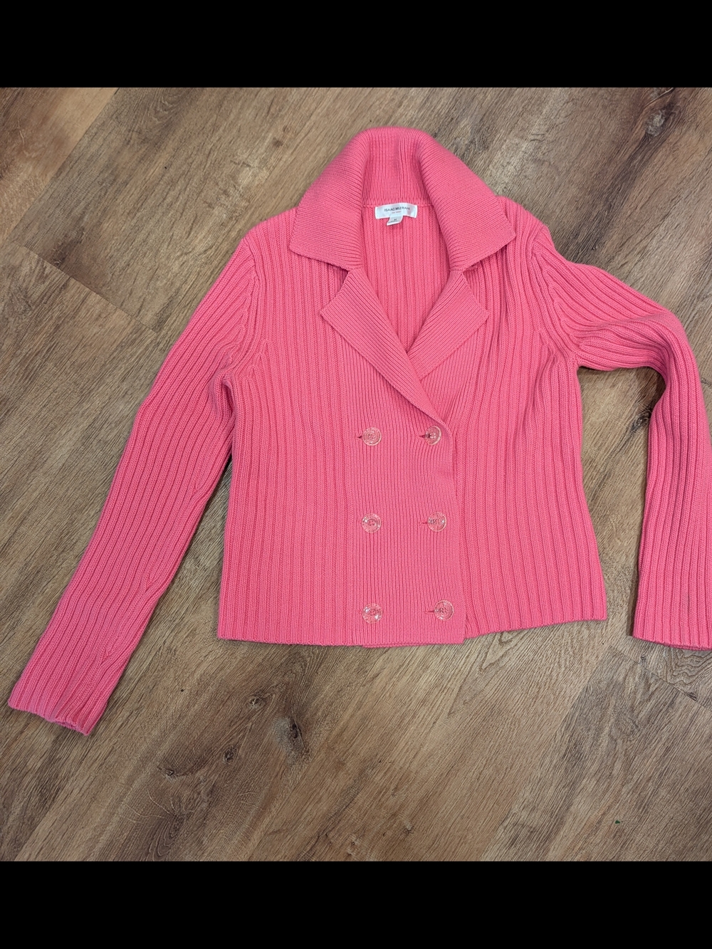 Isaac Mizrahi Pink Ribbed Double-Breasted Knit Sweater
